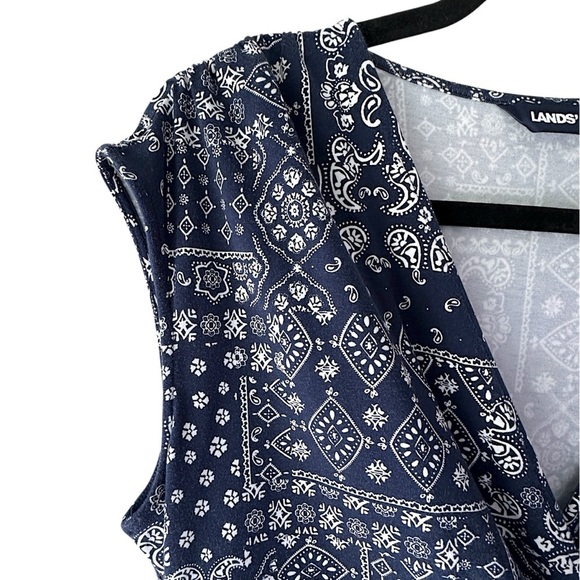 LANDS’ END | NWOT SLEEVELESS TWIST FRONT DRESS COTTON JERSEY NAVY & WHITE MEDIUM - Picture 4 of 9